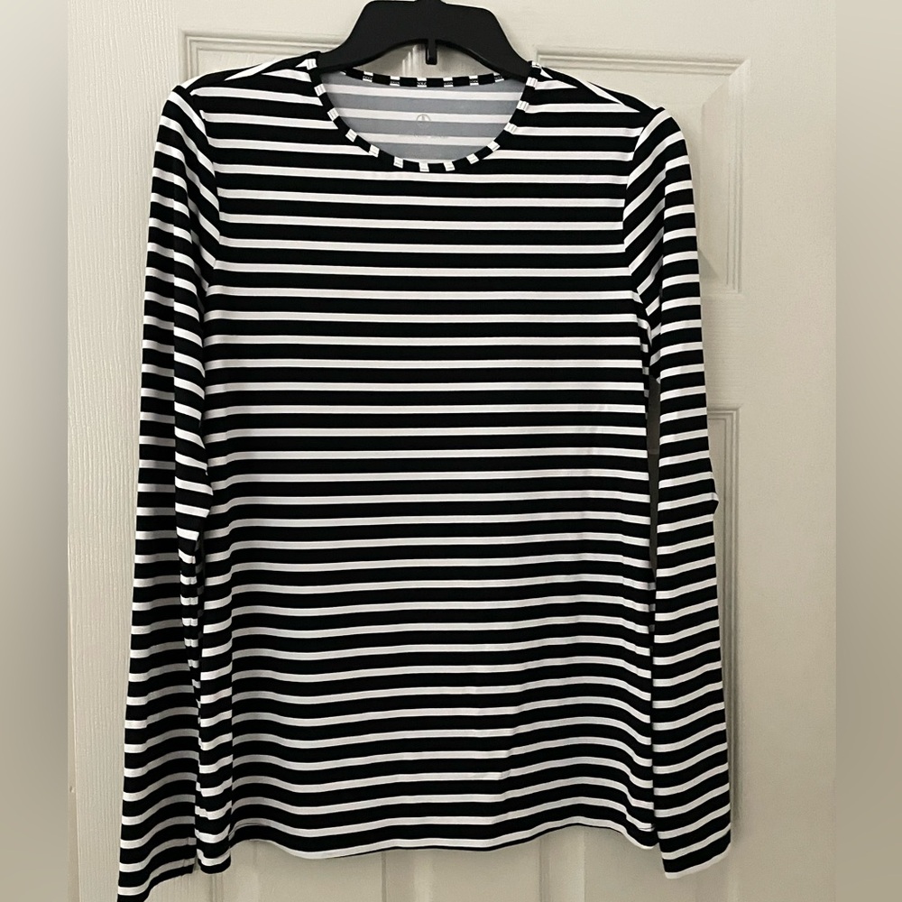 Lands' End Swim Rash Guard UPF 50 Black / White Stripe Top